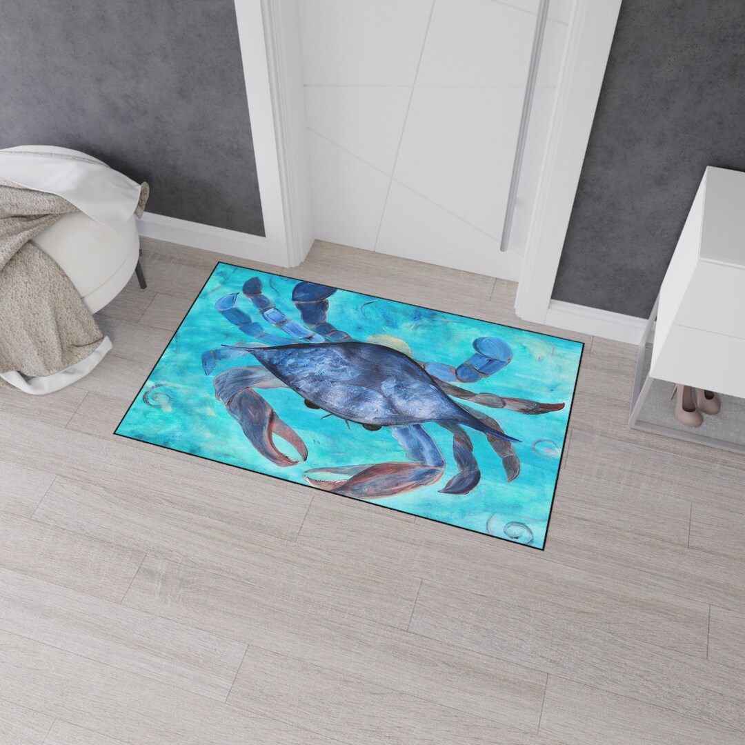 Blue Crab Sealife Coastal Beach Rug Floor Mat for Indoor or Outdoor ...