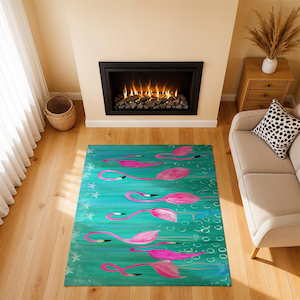 Coastal flamingos beach house flamingo Chenille Area Rugs of my art. Rectangular or round rugs.