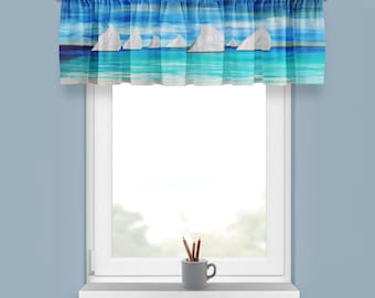 Sunset sailboats nautical coastal home window curtain valance with my art. Sailboats window curtain valance, nautical design.