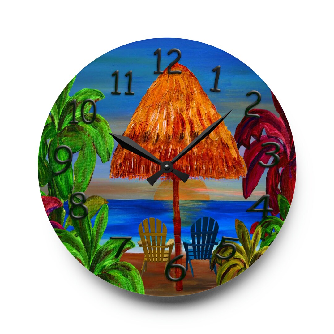 Tiki Tropical Beach Bar Wall Clock With My Art. Beach Bar Wall - Etsy