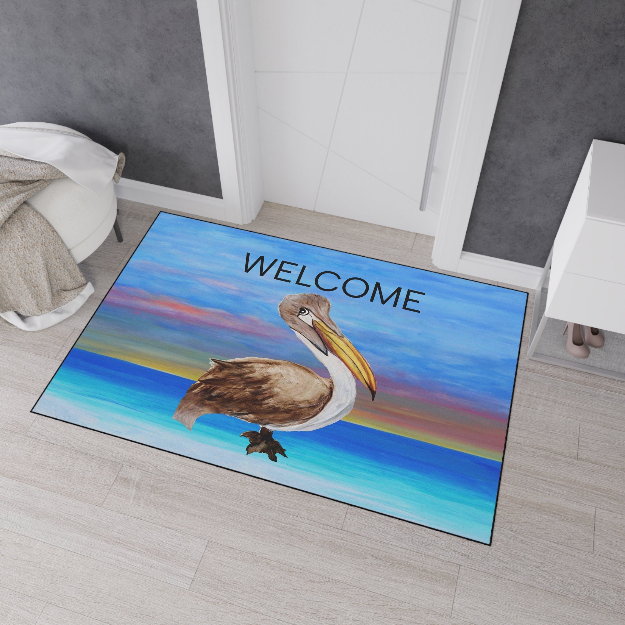 Pelican Sunset Beach Welcome Mat: Non-skid Coastal Rug - Etsy