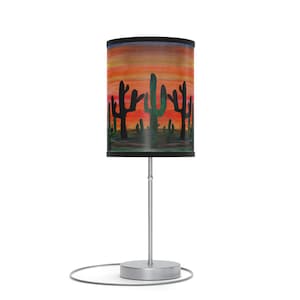 Cactus sunset desert home table, desk or bar  Lamp on a Stand, with my art. US|CA plug.