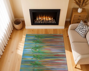 Palm trees tropical home indoor Area Rugs of my art. Tropical rug runner.