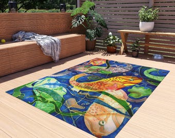 Colorful Koi Fish Outdoor Rug | Pond Fish Patio Mat