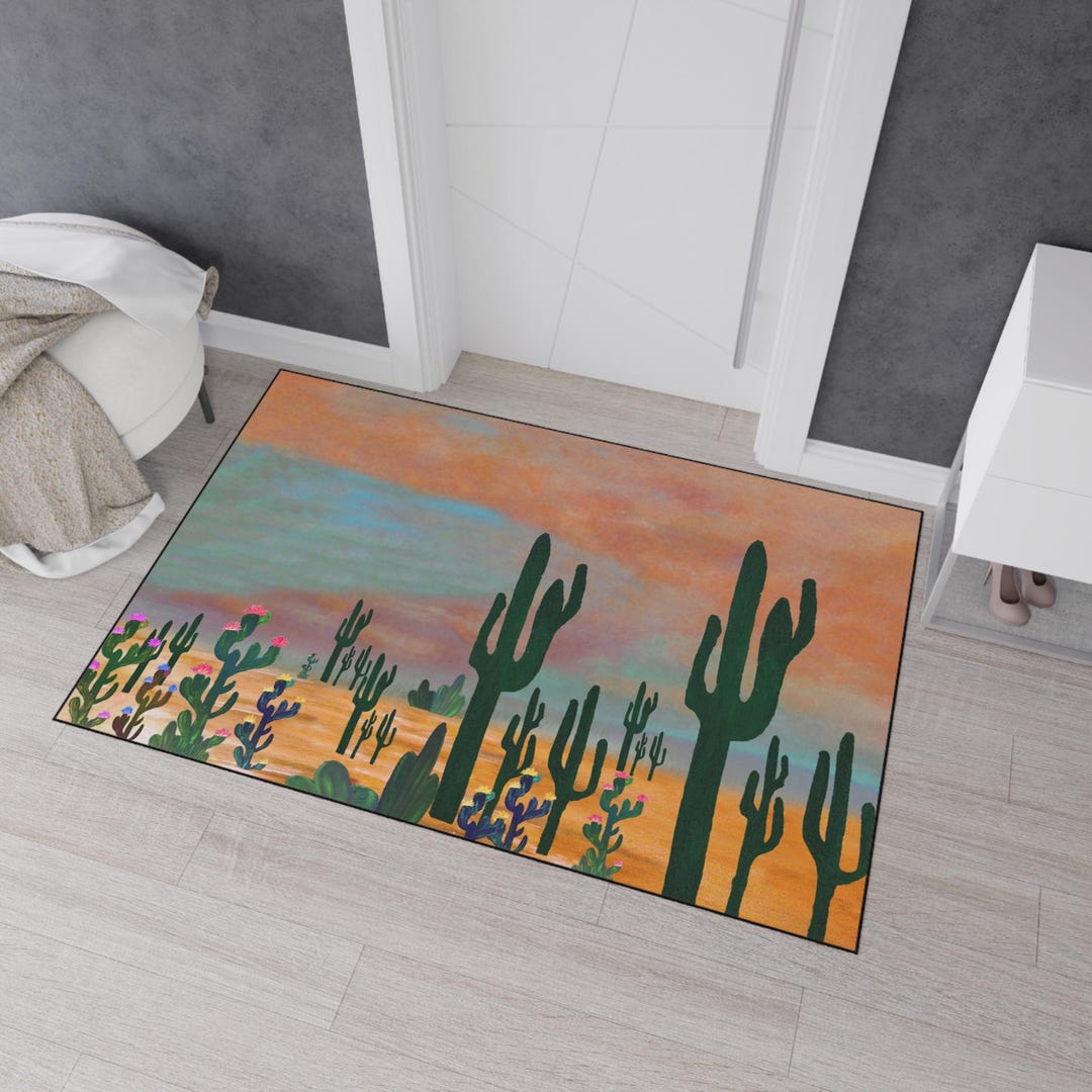 Desert Cactus Sunset Heavy Duty Floor Mat | Southwestern Indoor Outdoor ...