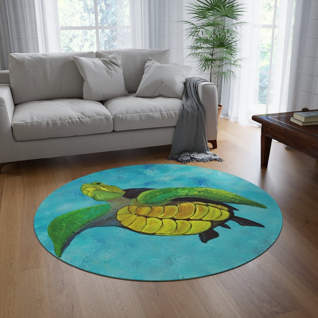 Sea Turtle Round Rug: Coastal Beach House Decor (60 Inch) - Etsy