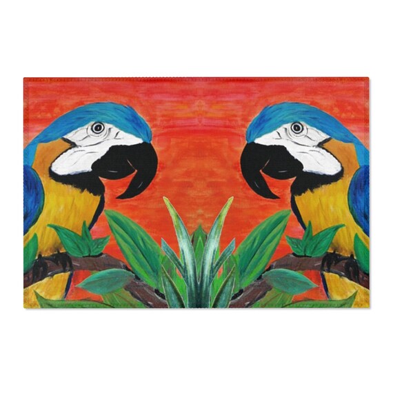 Vasa Parrot Rug Parrot tropical coastal beach house home indoor chenille round rug of ...