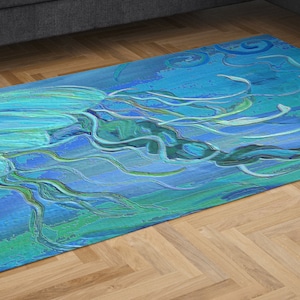 Jelly fish sea life indoor coastal home Area Rugs with my art. Rectangular or round rug.