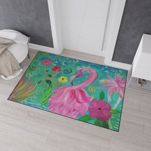 Flamingo Fantasy Garden Coastal Home Tropical Rug Floor Mat for Indoor ...