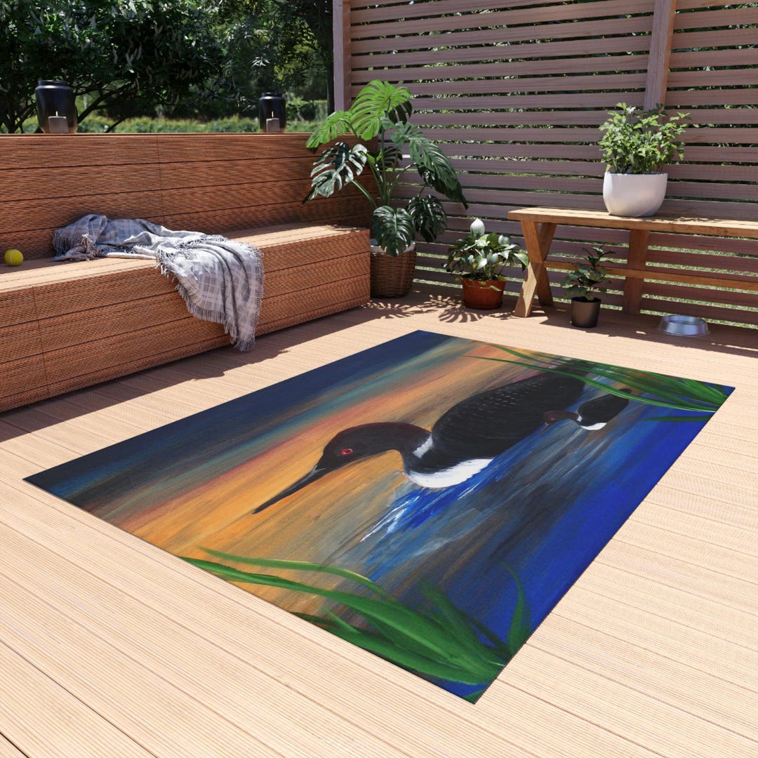 Lake Theme Rug Loon Lake Scene Outdoor Rug | Duck Waterbird Sunset Marsh - Etsy