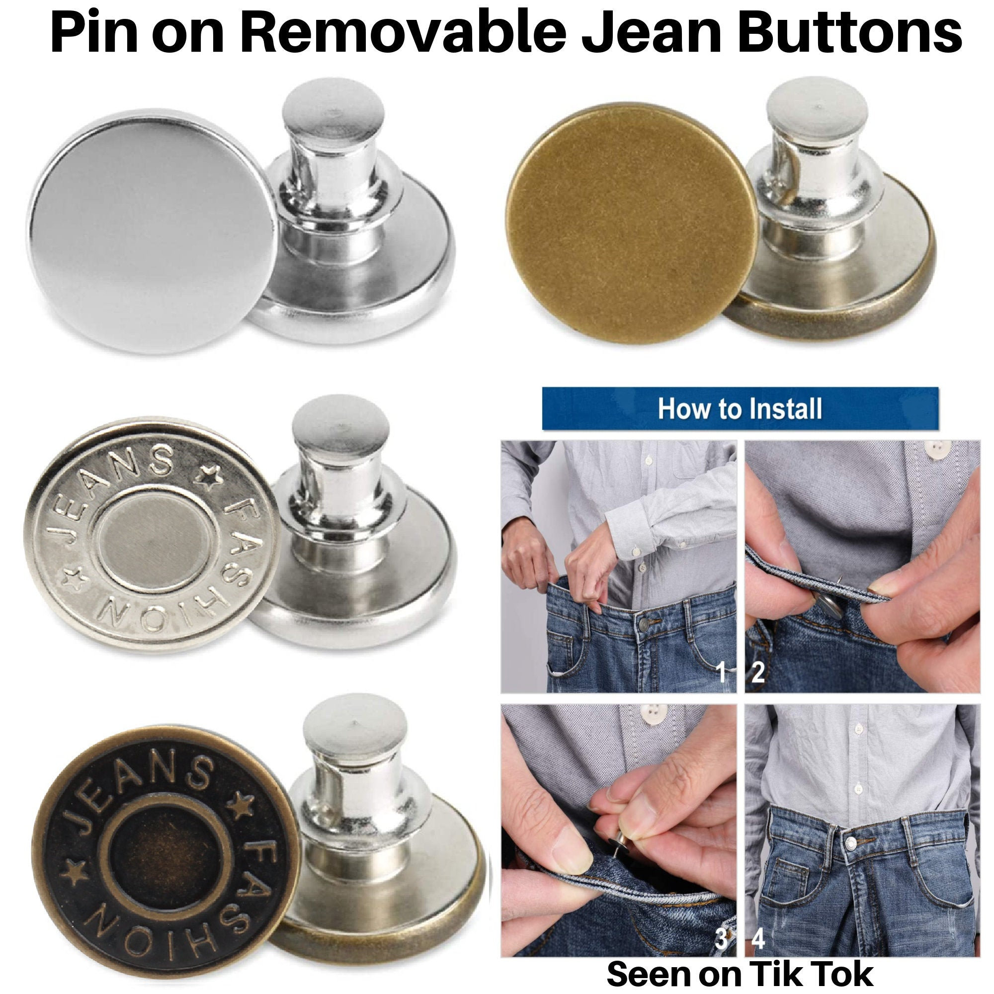 Jean Buttons 17mm Button Pins for Jeans No Sew Instant Button