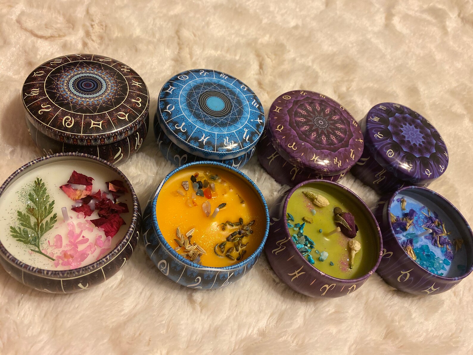 4 piece Zodiac crystal candle set . Topped with rose quartz Etsy