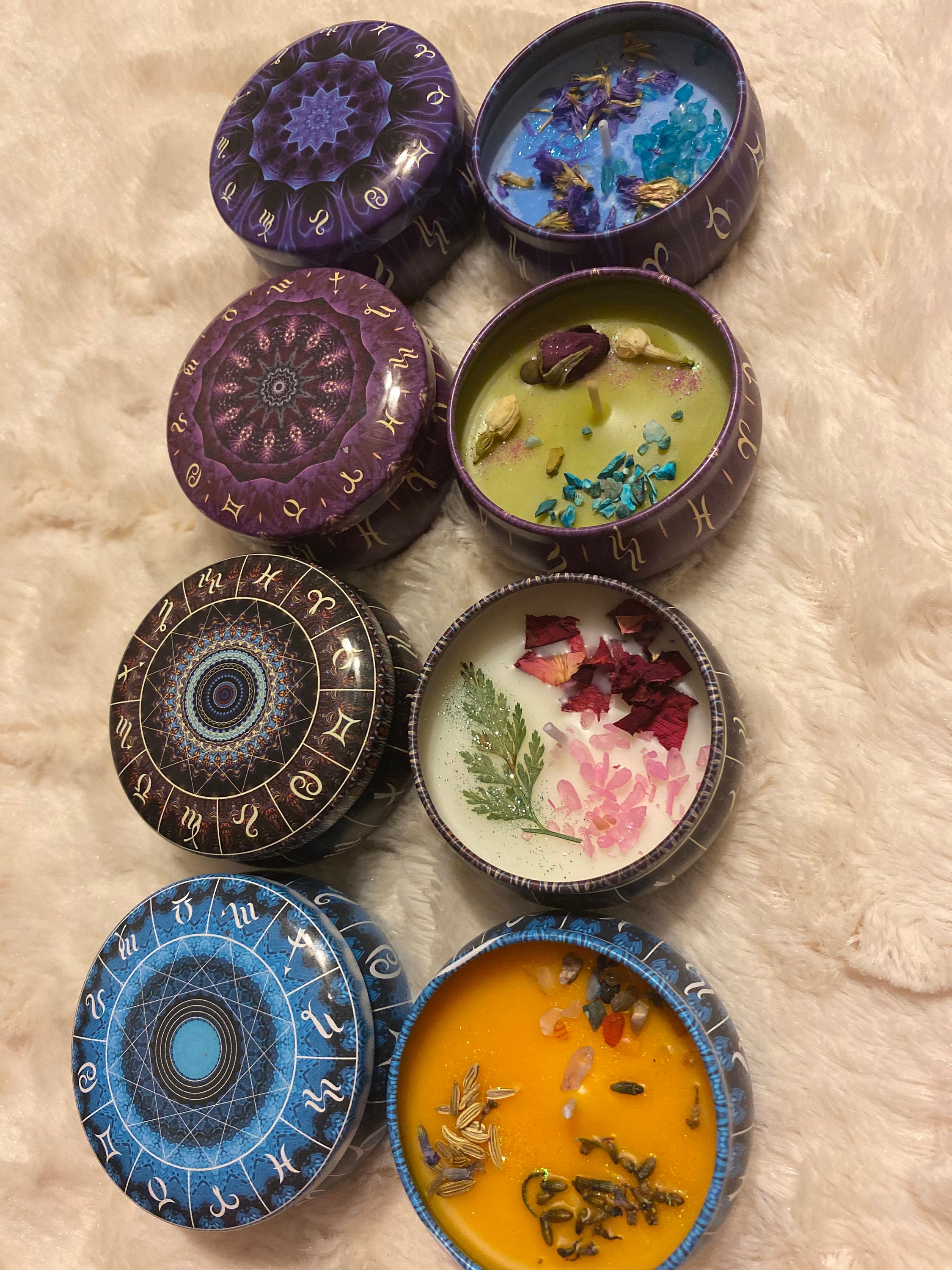 4 piece Zodiac crystal candle set . Topped with rose quartz Etsy