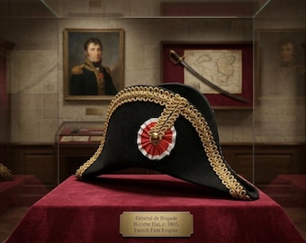 Napoleon Bicorne Hat: Black Felt with Gold Braid Trim