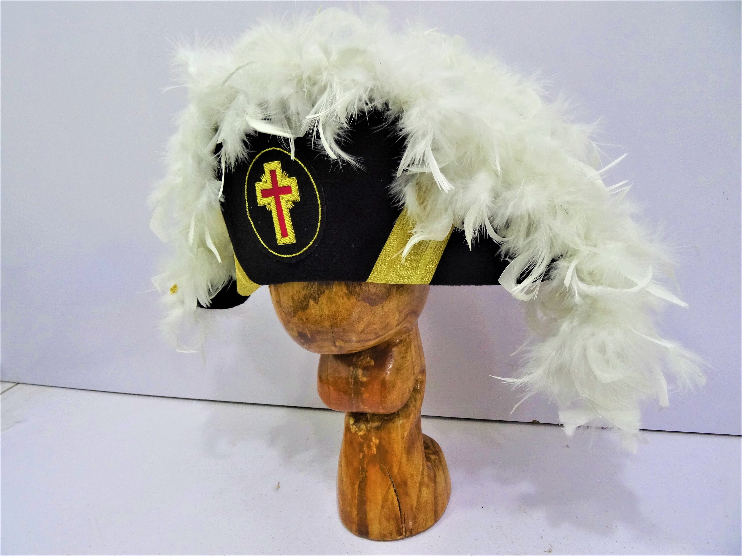 vintage antique Masonic Knights Templar bicorn hat chapeau ostrich free mason Vintage Antique Masonic Knights Templar Ostrich Feather  main image 2