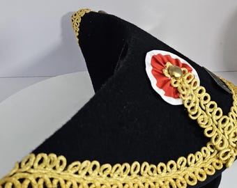 ナポレオン二角帽：黒フェルト、金色のブレードトリム付き - Etsy 日本