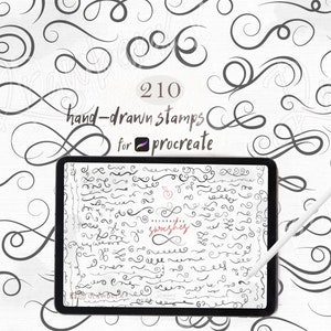 Swirl Procreate Stamp Brushes | 210 Hand-Drawn Curly & Flourish Accents, Decorative Swirls, Swoosh Lines | Procreate Brush Set