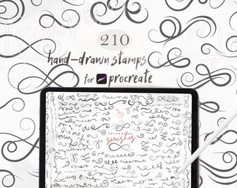 Swirl Procreate Stamp Brushes | 210 Hand-Drawn Curly & Flourish Accents, Decorative Swirls, Swoosh Lines | Procreate Brush Set