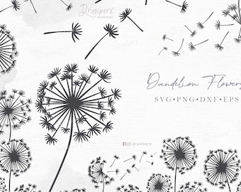 Blowing Dandelion SVG | Boho Wildflower Floral Border - Botanical Line Art Flower Cut File - svg, png, dxf, eps