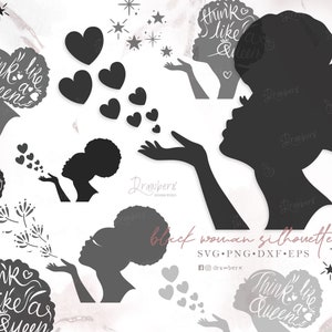 Black Women Silhouette Svg / Black Girl svg / Black Woman blowing heart / afro woman, curly hair / svg cut files / Download image 1