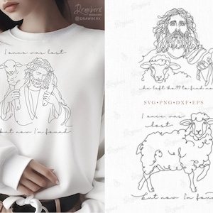 Lost Sheep, 6 Design SVG & PNG sublimation, Minimalist Line Art | Jesus svg, He left 99, Religious Quote, Inspirational Christian Cut File