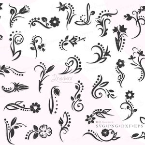 Floral Swirl svg, Decorative doodles swoosh flourish svg, dots and flower vine swirl, swiggly corner ornament /Cut File, svg,png,dxf,eps,pdf image 2