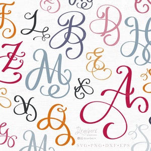 Fancy Capital Letters svg, Monogram Alphabet Svg, Flourish Letter, Cursive script initials / Cut Files, Svg, Png, Eps, Dxf