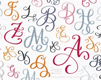 Fancy Capital Letters svg, Monogram Alphabet Svg, Flourish Letter, Cursive script initials / Cut Files, Svg, Png, Eps, Dxf