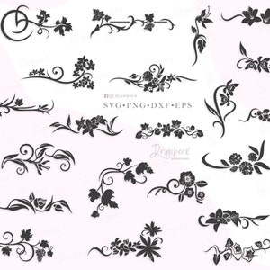 Floral Swirl Vine SVG, Floral corner, decorative leaves and vines, embelishments, ornaments, Swirls corner border design cut file, svg, png image 2