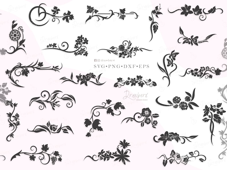 Floral Swirl Vine SVG, Floral corner, decorative leaves and vines, embelishments, ornaments, Swirls corner border design cut file, svg, png image 2