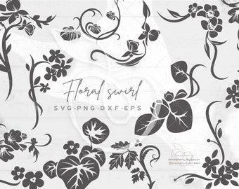 Floral Swirl SVG / Decorative Ornaments Svg, Vine, Decorative flourish,  Leaves & flower corner swoosh /svg,png,dxf,eps,pdf, Cut File