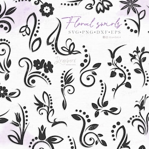 Dots and Floral swirl and flourish svg, Decorative scroll design, vine florish Divider, Corner svg, Cut file, Svg, Png, Eps, Dxf, Pdf