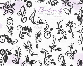 Dots and Floral swirl and flourish svg, Decorative scroll design, vine florish Divider, Corner svg, Cut file, Svg, Png, Eps, Dxf, Pdf