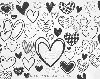 Doodle Hearts svg, valentines hearts outline, sketchy, hand-drawn, love, vector, cut file / svg, png, eps, dxf