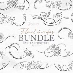 Floral Border Svg, Botanical text divider svg design, Flower swirl corner border, ornament, decorative, laser, cut file / svg, png, dxf, eps
