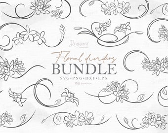 Floral Border Svg, Botanical text divider svg design, Flower swirl corner border, ornament, decorative, laser, cut file / svg, png, dxf, eps