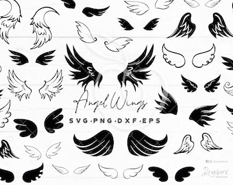 Angel wings svg / angel cut file, wings outline, clipart, tattoo design / svg, png, dxf, eps / download