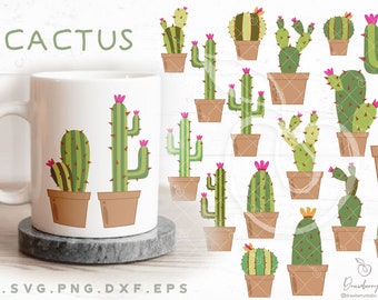 Cactus Svg, Cactus pot clipart, planting, spring, cacti, succulent, Digital Download, cut files, Svg, Png, Eps, Dxf, Pdf