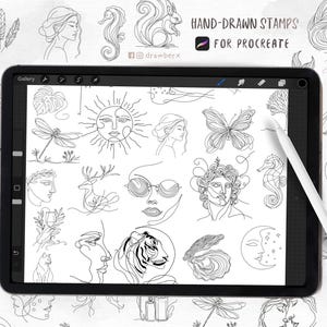 Minimalist Line Art Stamp Brush Set for Procreate | 174 Hand-Drawn Boho Elements Procreate Tattoo Fineline Stamps -single lineart, craft