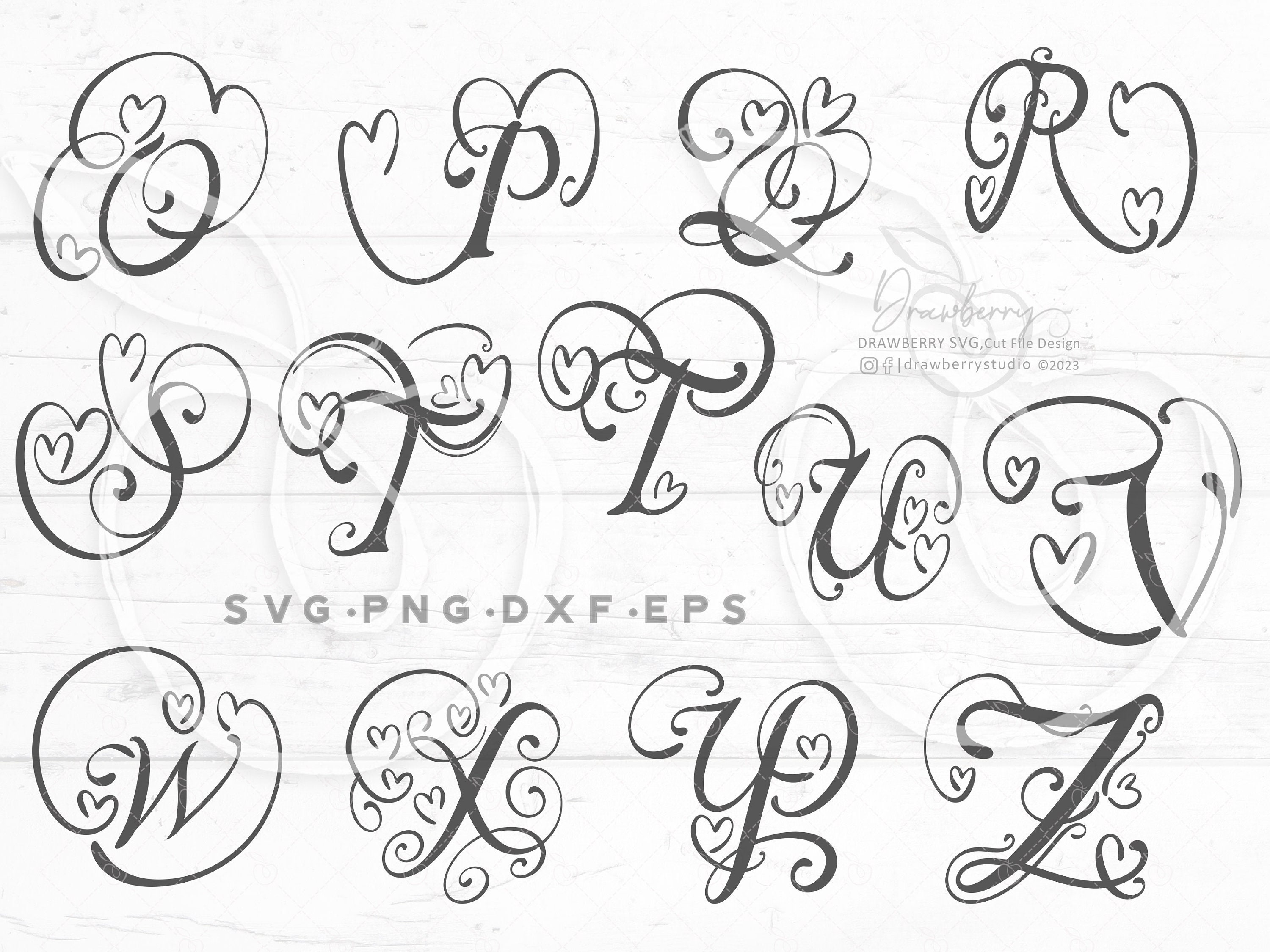 Fancy Script Monogram Svg Heart Shape Flourish Letters Svg - Etsy