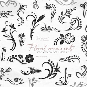 Floral Swirl svg, Decorative doodles swoosh flourish svg, dots and flower vine swirl, swiggly corner ornament /Cut File, svg,png,dxf,eps,pdf