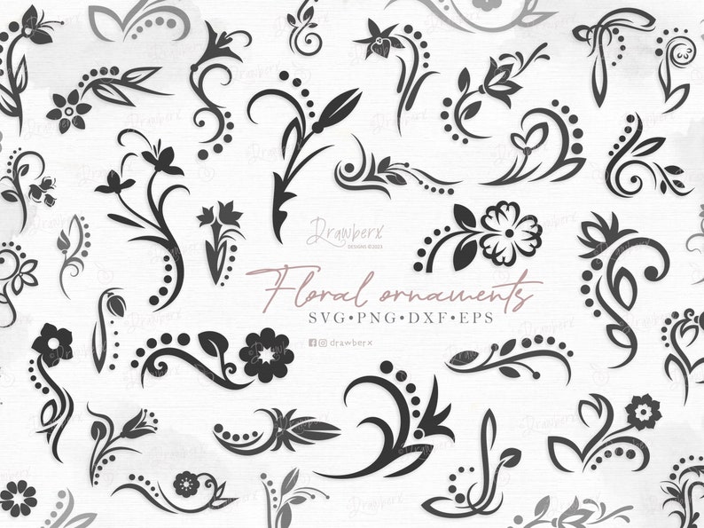 Floral Swirl svg, Decorative doodles swoosh flourish svg, dots and flower vine swirl, swiggly corner ornament /Cut File, svg,png,dxf,eps,pdf image 1