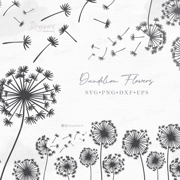 Blowing dandelion svg, boho wildflowers floral border, Dandy flower svg, botanical line art, dandy lion, cut file, svg, png, dxf, eps, pdf