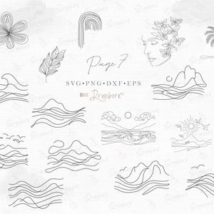 Puede incluir: Un conjunto de 12 ilustraciones de arte de l&iacute;nea con varios temas de playa y oc&eacute;ano. Las ilustraciones incluyen olas, palmeras, conchas marinas y un sol. Las ilustraciones son en blanco y negro y son perfectas para usar en proyectos digitales o f&iacute;sicos.
