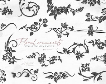 Flower vine swirl flourish Svg designs, Swoosh, decorative text divider, corner leaf and vine, scrolls art Cut file /Svg, Png, Eps, Dxf, Pdf
