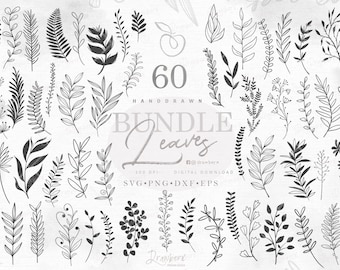 Leaf Branch Border Svg Bundle, Hand Drawn Foliage Leaves Svg, curved botanical Cut Files, Boho Vine, laurel leaf border / svg, png, dxf, eps