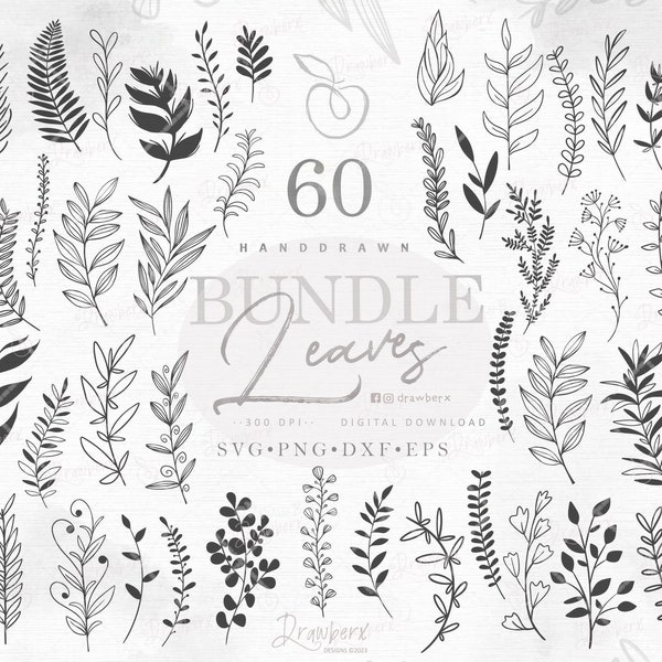 Leaf Branch Border Svg Bundle, Hand Drawn Foliage Leaves Svg, curved botanical Cut Files, Boho Vine, laurel leaf border / svg, png, dxf, eps