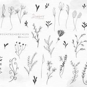 minimalist Wildflowers svg, floral doodles svg, hand drawn branches, bohemian, simple tiny flowers, logo, tattoo design, svg, png, eps, dxf