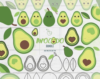 Avocado SVG, digital vector, Cute heart seed Avocado character clipart, kawaii food svg cut files, sublimation / svg, png, dxf, eps, pdf