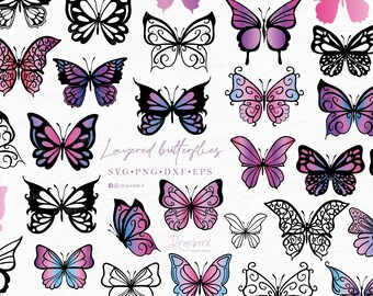 Butterfly svg bundle / Butterflies Layered svg design / butterfly outline, cut file / svg, png, dxf, eps